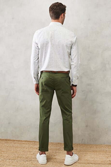 Slim Fit Dar Kesim Yan Cepli Esnek Armürlü Haki Chino Pantolon resmi