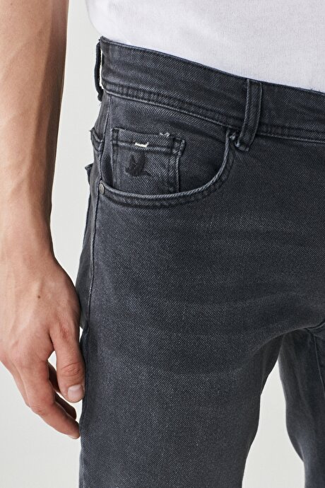 Slim Fit Dar Kesim 5 Cepli Esnek Jean Kot Antrasit Denim Pantolon resmi