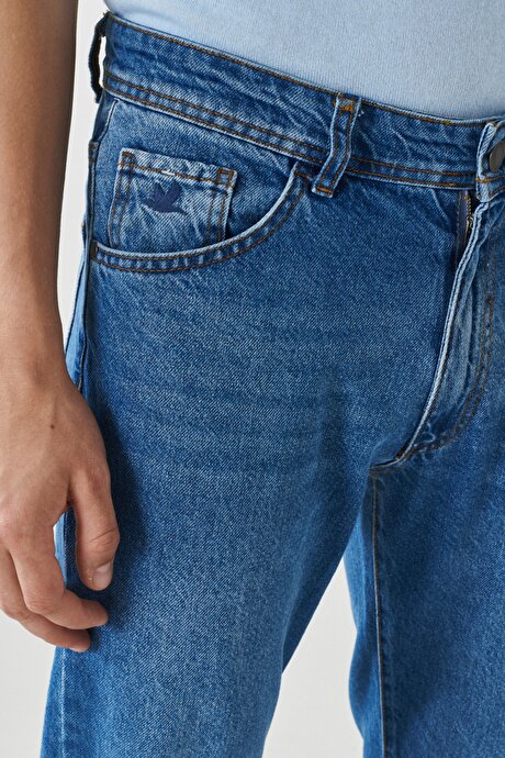Comfort Fit Rahat Kesim %100 Pamuk 5 Cep Jean Kot Mavi Denim Pantolon resmi