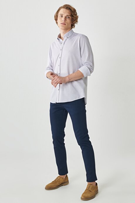 Slim Fit Dar Kesim Armürlü Esnek 5 Cepli Casual Lacivert Pantolon resmi
