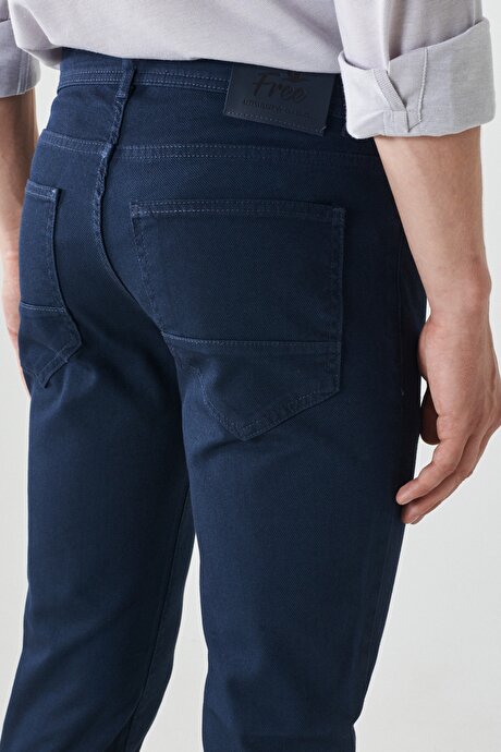 Slim Fit Dar Kesim Armürlü Esnek 5 Cepli Casual Lacivert Pantolon resmi