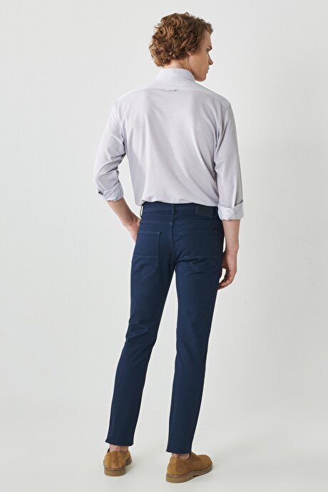 Slim Fit Dar Kesim Armürlü Esnek 5 Cepli Casual Lacivert Pantolon resmi