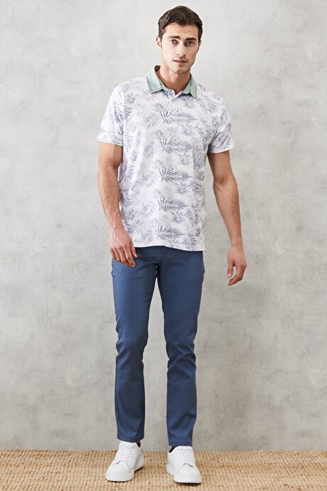 Slim Fit Dar Kesim Armürlü Esnek 5 Cepli Casual Petrol Pantolon resmi