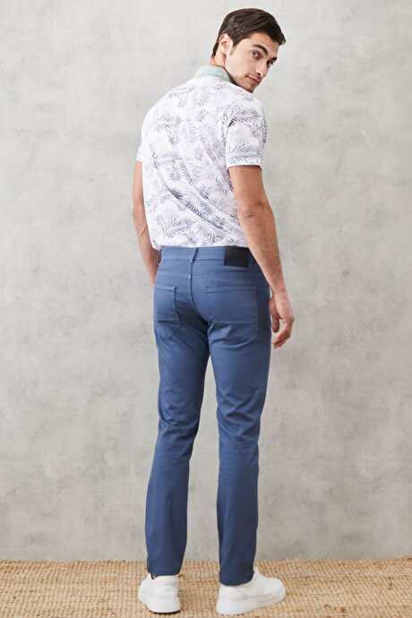 Slim Fit Dar Kesim Armürlü Esnek 5 Cepli Casual Petrol Pantolon resmi