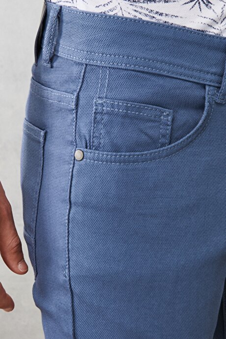 Slim Fit Dar Kesim Armürlü Esnek 5 Cepli Casual Petrol Pantolon resmi