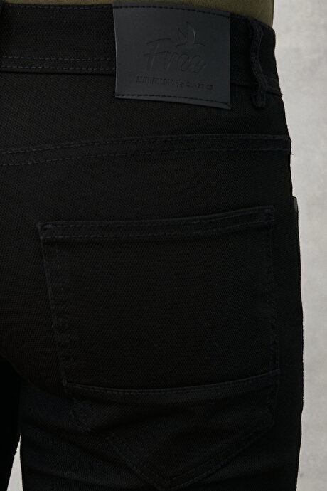 Slim Fit Dar Kesim Armürlü Esnek 5 Cepli Casual Siyah Pantolon resmi