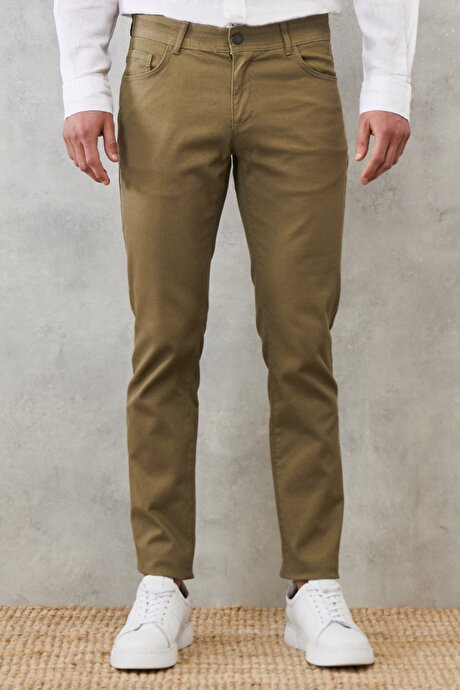 Slim Fit Dar Kesim Armürlü Esnek 5 Cepli Casual Yeşil Pantolon resmi