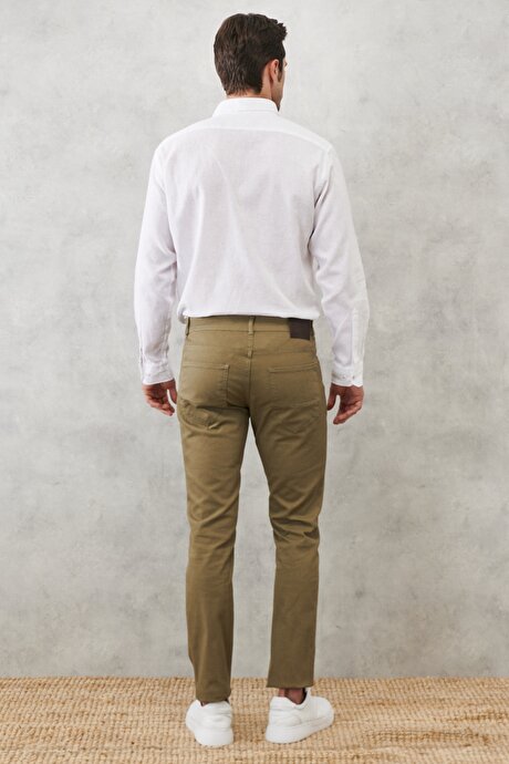 Slim Fit Dar Kesim Armürlü Esnek 5 Cepli Casual Yeşil Pantolon resmi