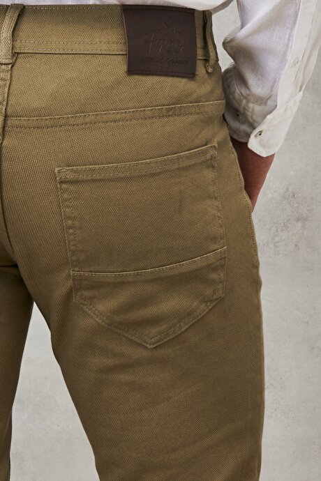 Slim Fit Dar Kesim Armürlü Esnek 5 Cepli Casual Yeşil Pantolon resmi