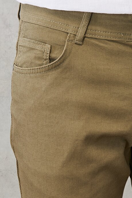 Slim Fit Dar Kesim Armürlü Esnek 5 Cepli Casual Yeşil Pantolon resmi