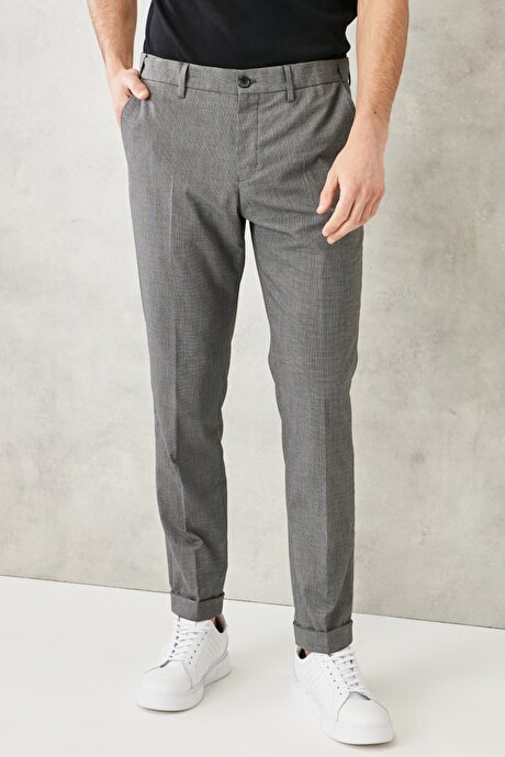 Slim Fit Dar Kesim Beli Lastikli Yan Cep Gri-Siyah Pantolon resmi
