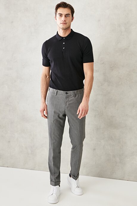 Slim Fit Dar Kesim Beli Lastikli Yan Cep Gri-Siyah Pantolon resmi