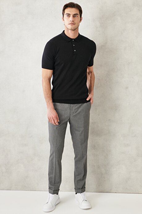 Slim Fit Dar Kesim Beli Lastikli Yan Cep Gri-Siyah Pantolon resmi