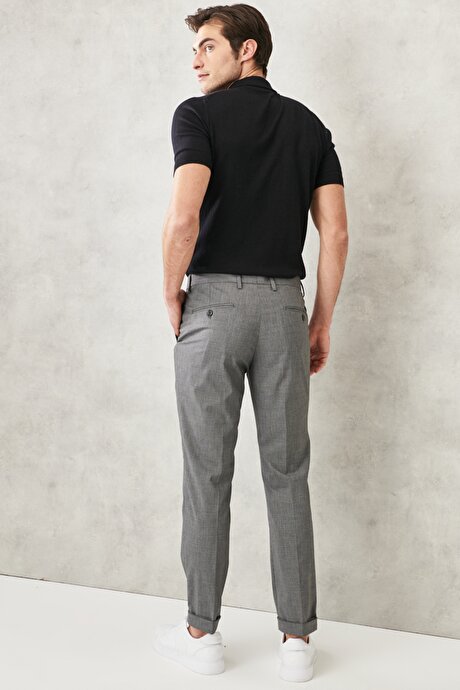 Slim Fit Dar Kesim Beli Lastikli Yan Cep Gri-Siyah Pantolon resmi