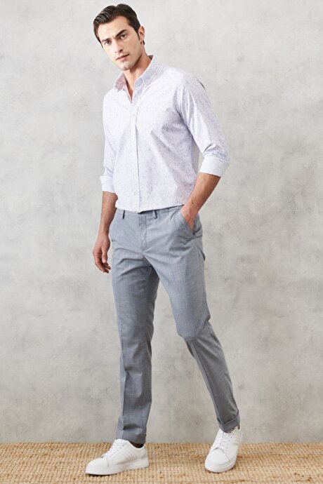 Slim Fit Beli Lastikli Gri Pantolon resmi