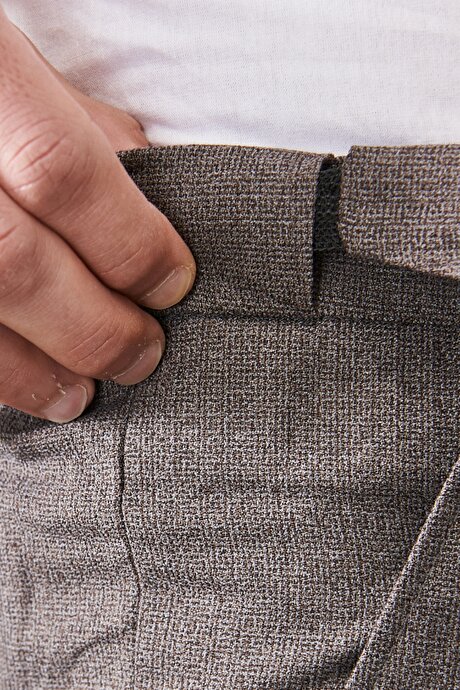 Comfort Fit Rahat Kesim Beli Lastikli Desenli Gri-Kahverengi Pantolon resmi