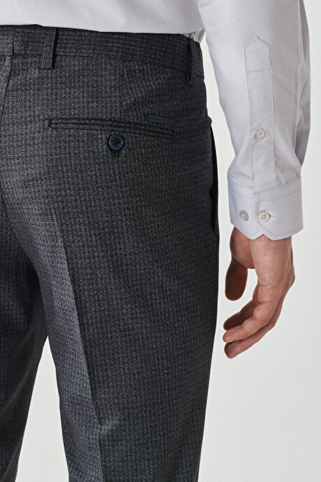 Slim Fit Dar Kesim Yan Cep Beli Lastikli Klasik Lacivert-Gri Pantolon resmi