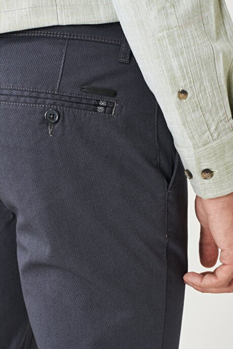 Slim Fit Dar Kesim Armürlü Esnek Füme Pantolon resmi