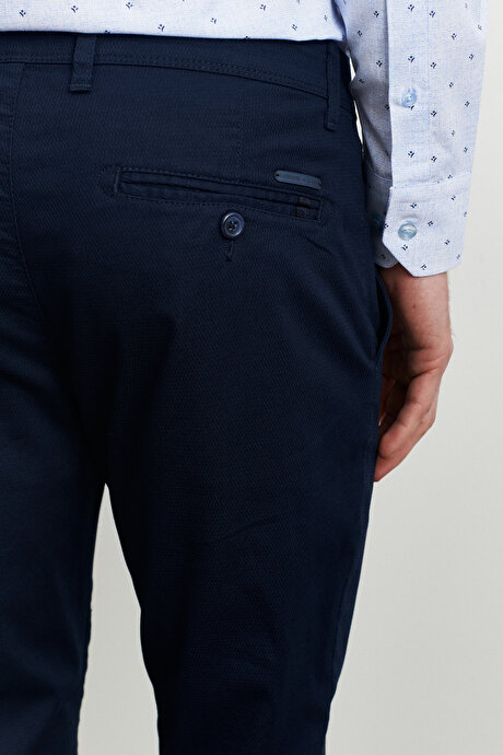 Slim Fit Dar Kesim Armürlü Esnek Lacivert Pantolon resmi