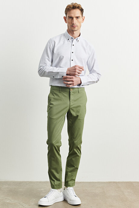 Slim Fit Dar Kesim Armürlü Esnek Yeşil Pantolon resmi