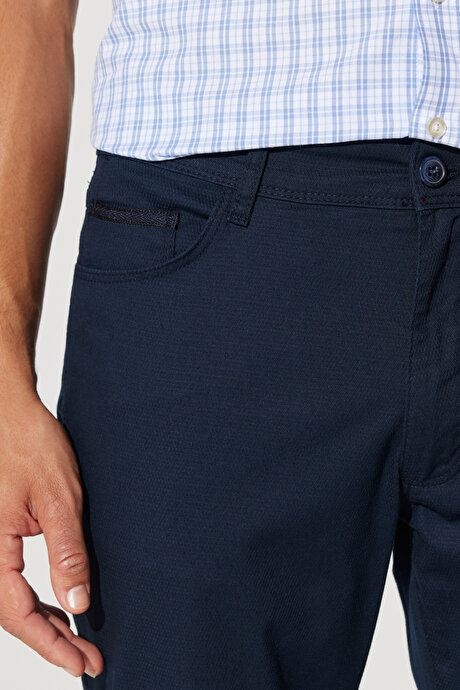 Comfort Fit Rahat Kesim 5 Cep Armürlü Greensboro Esnek Lacivert Pantolon resmi