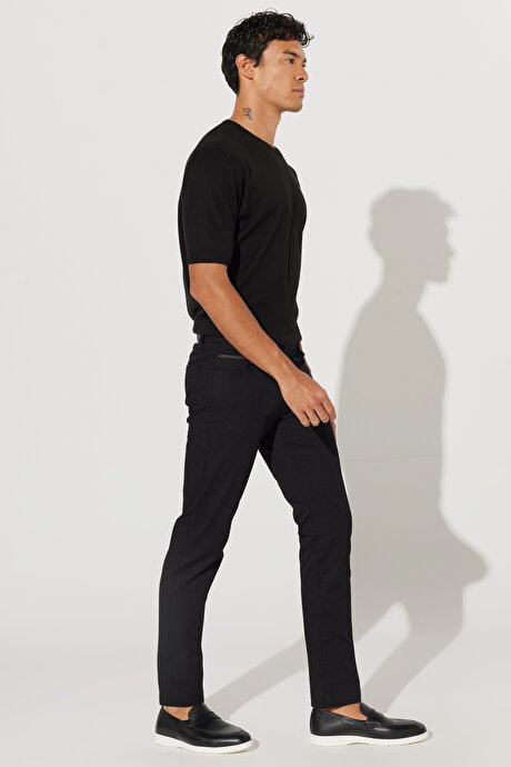 Comfort Fit Rahat Kesim 5 Cep Armürlü Greensboro Esnek Siyah Pantolon resmi