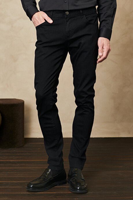Ekstra Slim Fit 5 Cep Casual James Siyah Denim Pantolon resmi