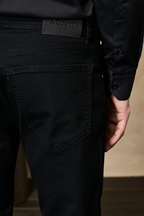 Ekstra Slim Fit Dar Kesim 5 Cep Rııs Esnek Jean Kot Siyah Denim Pantolon resmi