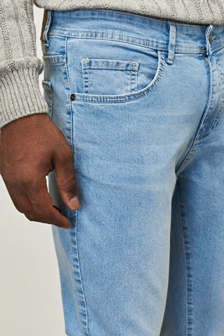 Trend Slim Fit Dar Kesim Esnek Jean Buz Mavisi Denim Pantolon resmi