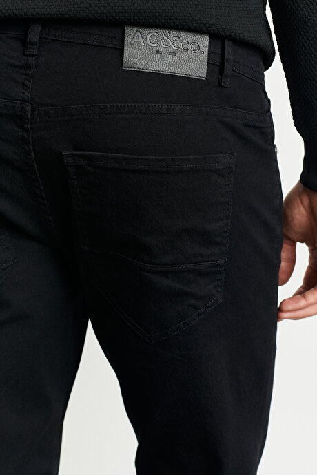 Slim Fit Dar Kesim 5 Cepli Esnek Jean Kot Siyah Denim Pantolon resmi