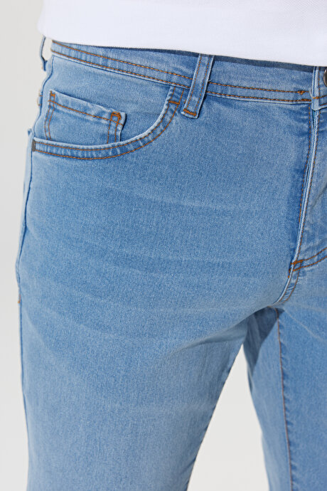 Slim Fit Dar Kesim 5 Cepli Esnek Jean Kot Açık Mavi Denim Pantolon resmi
