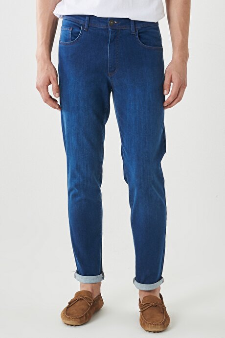 Essential Comfort Fit Rahat Kesim Esnek Jean Kot Koyu Mavi Denim Pantolon resmi