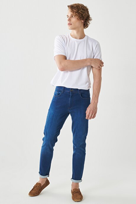 Comfort Fit Essentıal Kalıp Düz Casual Koyu Mavi Denim Pantolon resmi