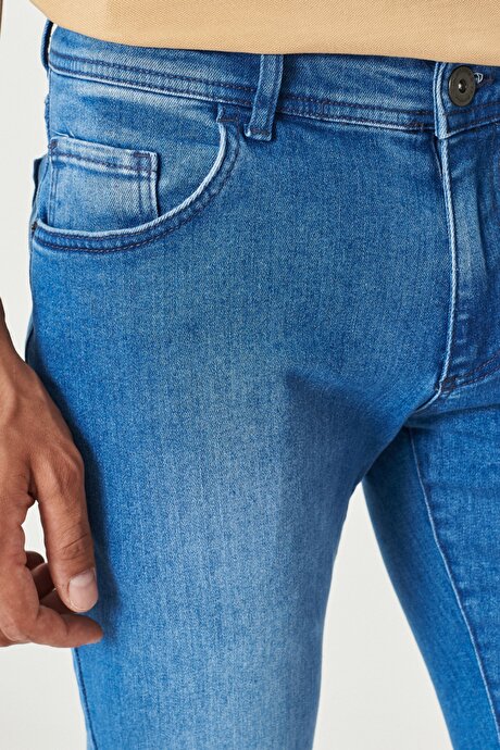 Comfort Fit Geniş Kesim James Kalıp Esnek Jean Kot Mavi Denim Pantolon resmi