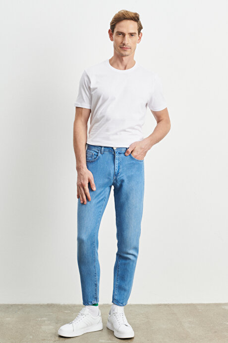 Comfort Fit Rahat Kesim Trend Slim Tencel Jean Kot Açık Mavi Denim Pantolon resmi