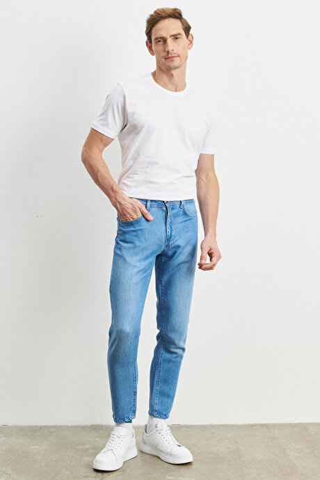 Comfort Fit Rahat Kesim Trend Slim Tencel Jean Kot Açık Mavi Denim Pantolon resmi