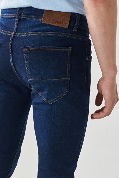 Ekstra Slim Fit Dar Kesim Rııs Esnek Jean Kot Lacivert Denim Pantolon resmi