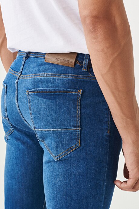 Ekstra Slim Fit Dar Kesim Rııs Esnek Jean Kot Mavi Denim Pantolon resmi