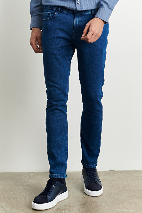 Slim Fit Dar Kesim Esnek Magic Jean Kot Lacivert Denim Pantolon resmi