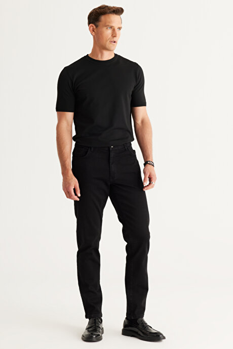 Comfort Fit Rahat Kesim Tapered Esnek Jean Siyah Denim Pantolon resmi
