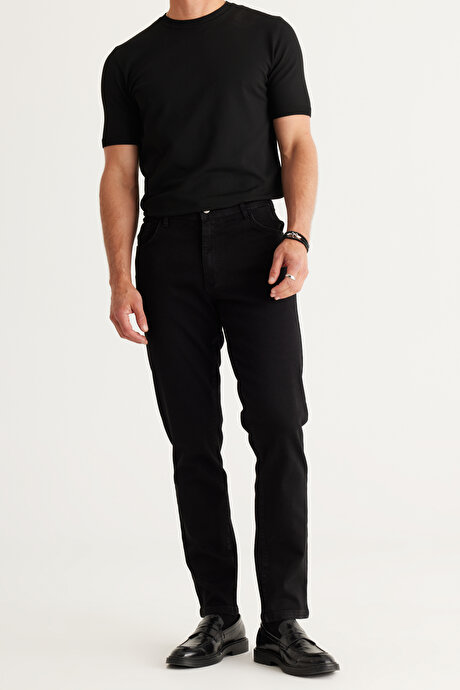 Comfort Fit Rahat Kesim Tapered Esnek Jean Siyah Denim Pantolon resmi