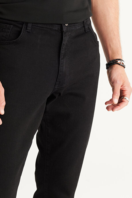 Comfort Fit Rahat Kesim Tapered Esnek Jean Siyah Denim Pantolon resmi