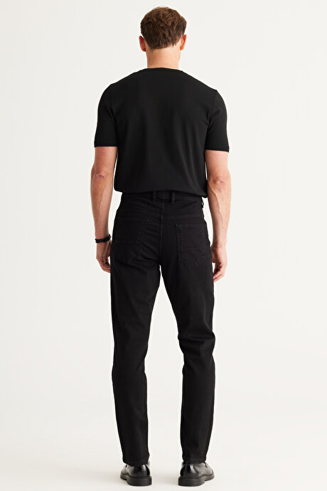 Comfort Fit Rahat Kesim Tapered Esnek Jean Siyah Denim Pantolon resmi