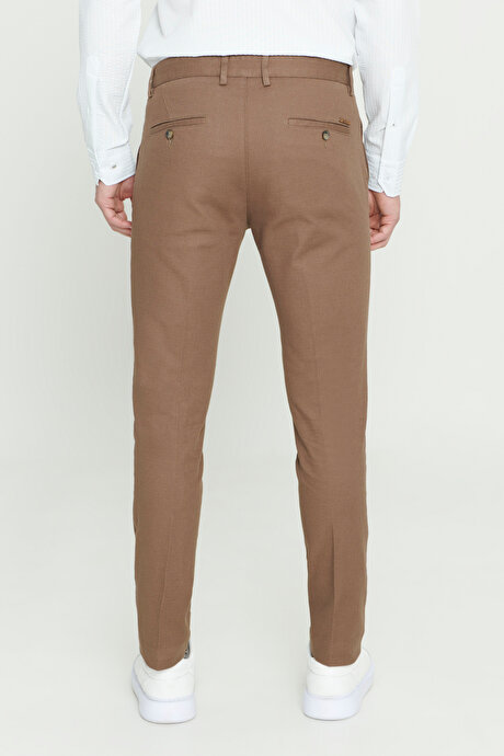 Slim Fit Dar Kesim Armürlü Esnek Camel Pantolon resmi