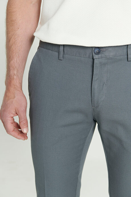 Slim Fit Dar Kesim Armürlü Esnek Gri-Mavi Pantolon resmi