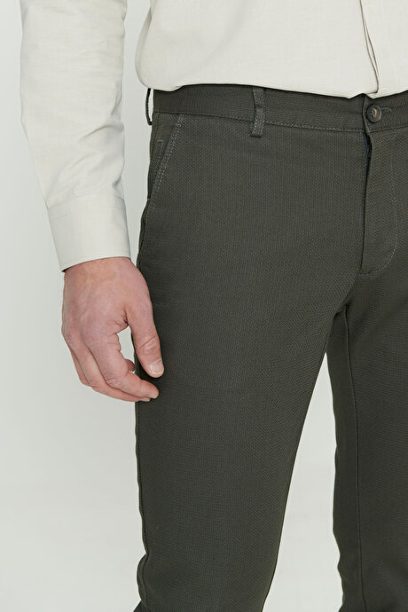 Slim Fit Dar Kesim Armürlü Esnek Yeşil Pantolon resmi