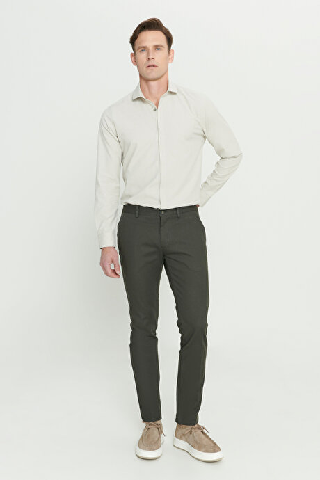 Slim Fit Dar Kesim Armürlü Esnek Yeşil Pantolon resmi