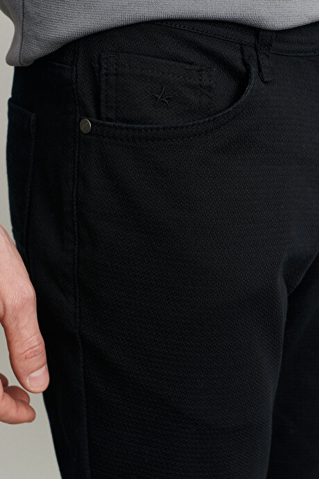 Slim Fit Dar Kesim Armürlü Esnek Casual Siyah Pantolon resmi