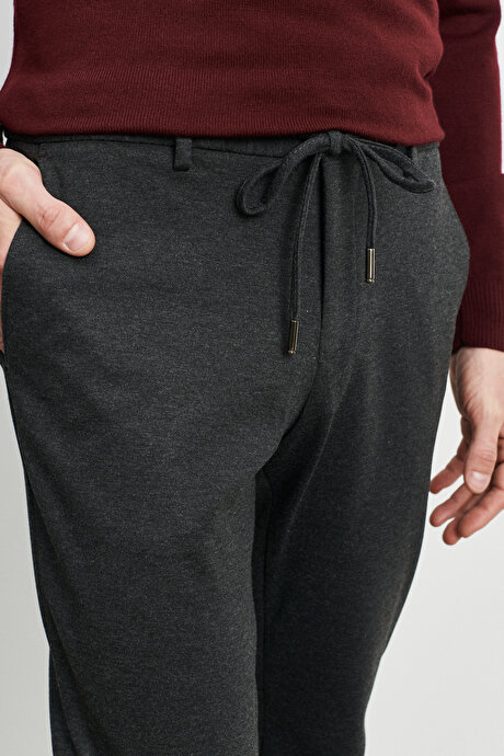 Slim Fit Dar Kesim Beli Bağlamalı Esnek Antrasit Pantolon resmi