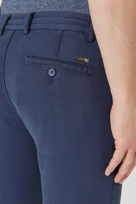 Slim Fit Dar Kesim Diyagonal Desenli Esnek Lacivert Pantolon resmi
